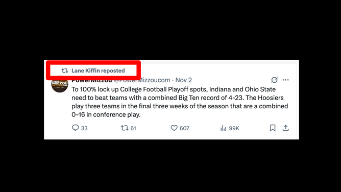 Lane Kiffin retweeted a shot at the Big Ten. (Credit: X/Lane Kiffin Retweet)